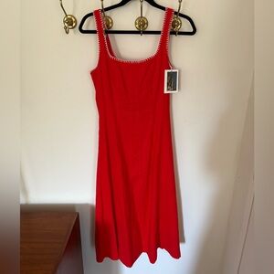 NWT Caroline Constas Red Midi Dress with White Trim